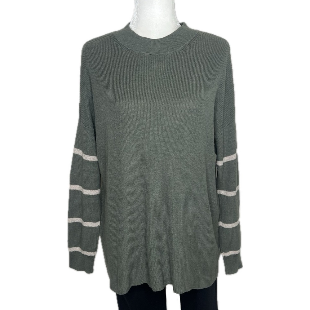 AEO Sweater Jegging Fit Oversized Striped Long Sleeve Pullover Green Small S